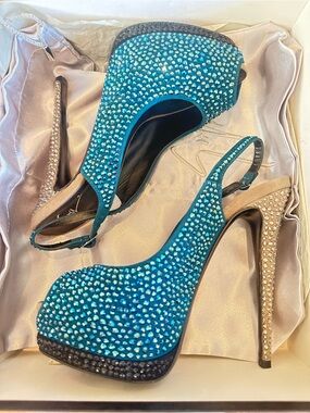 Giuseppe Zanotti Laguna/silver Swarovski Crystal Slingback Platform Heels 38.5
